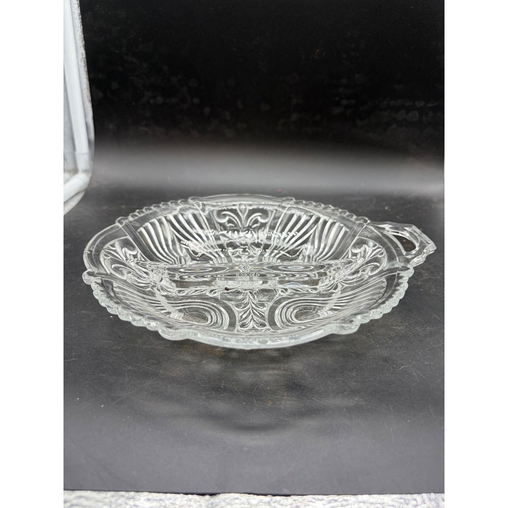 Vintage Clear Pressed Glass Divided Relish Dish Floral Scalloped Serving Tray